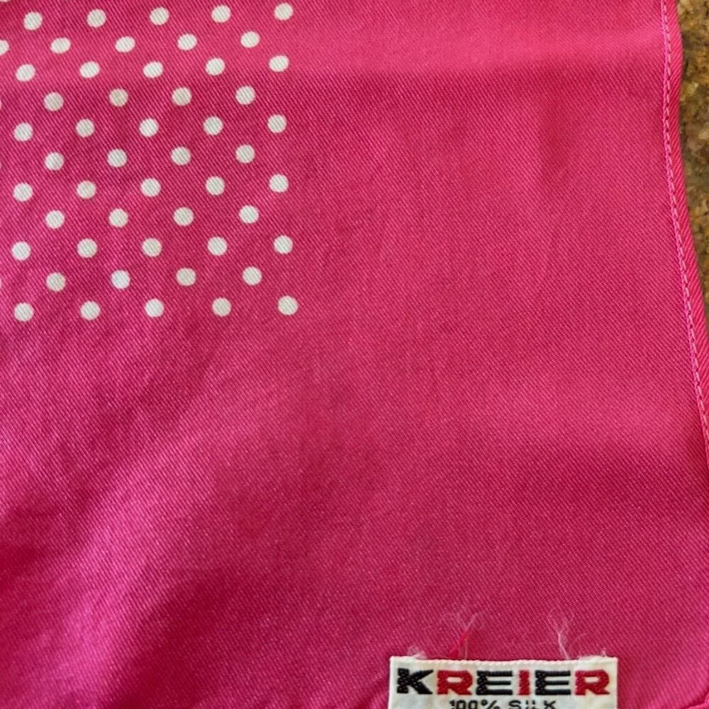 Kreier Pink with White Polka Dots Silk Scarf Made in Switzerland 26" x 26" - Picture 9 of 13
